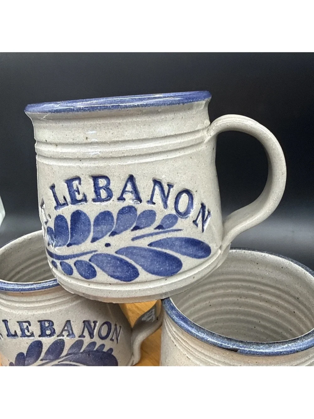 MT. LEBANON Stoneware Mugs - Blue and Gray Set of 3